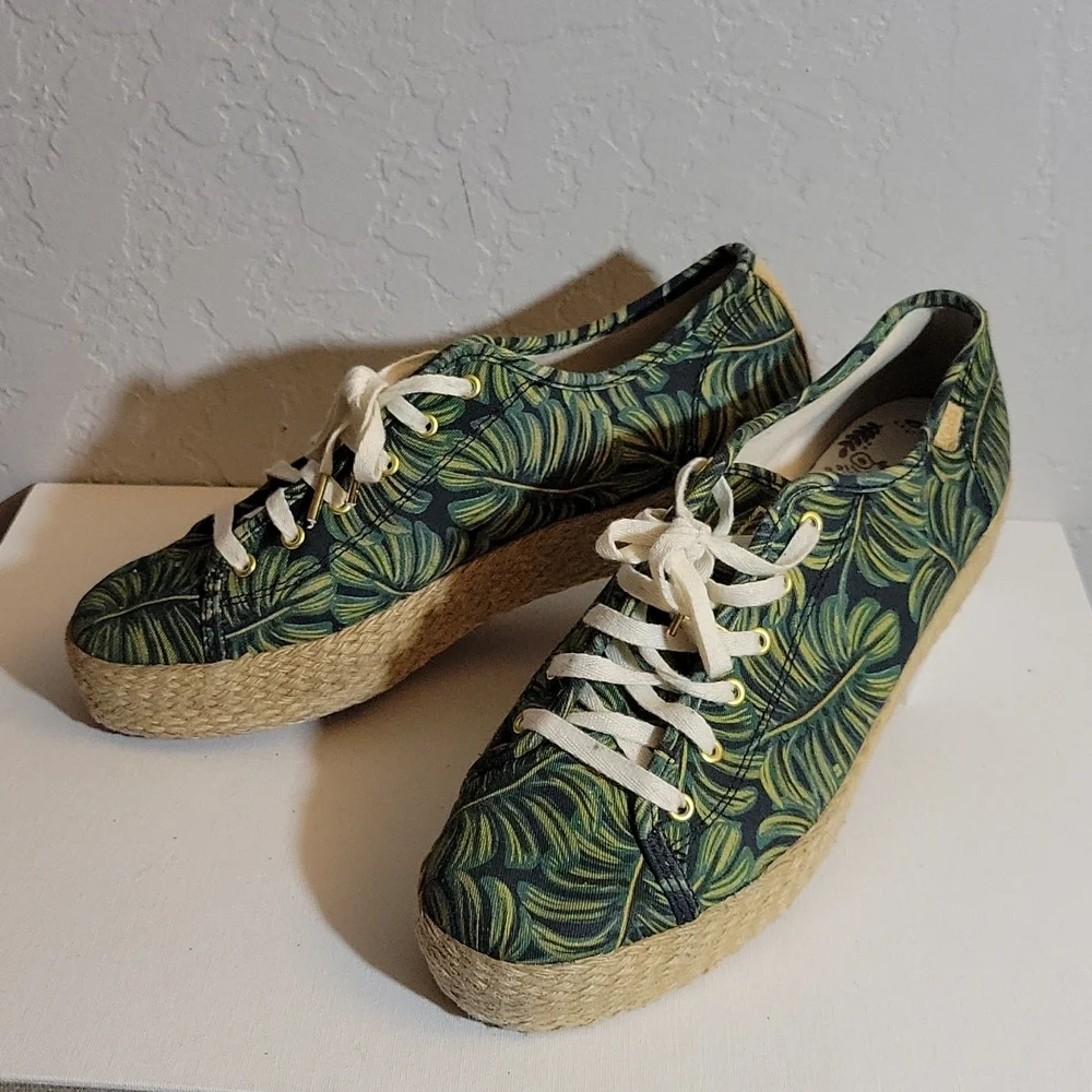KEDS x Riffle Paper Tropical Leaf Pattern Lace up Espadrille 8